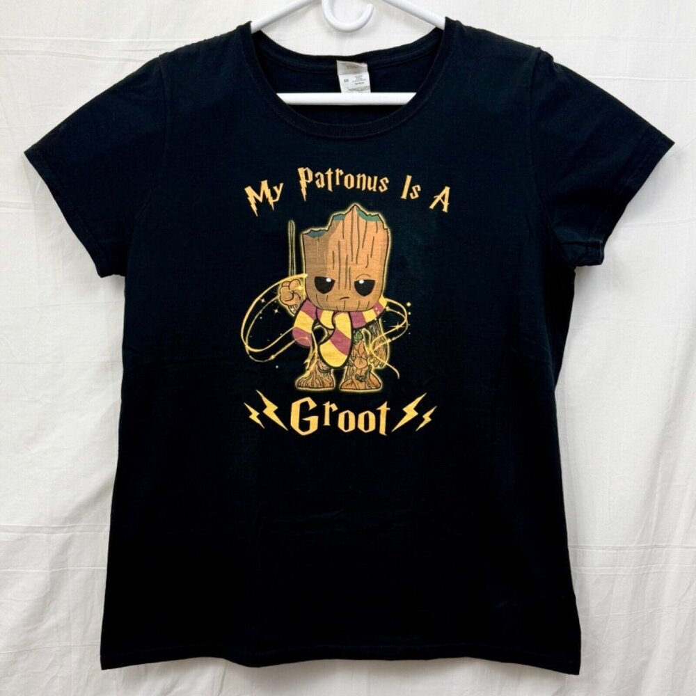 Harry Potter Marvel Mash-up My Patronus Is A Groot Tee Women XL Black